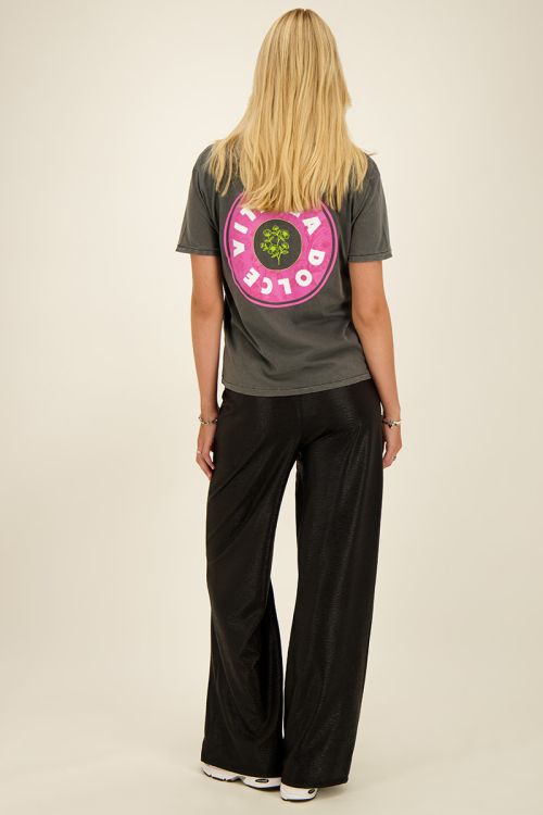 Zwarte metallic broek wide leg