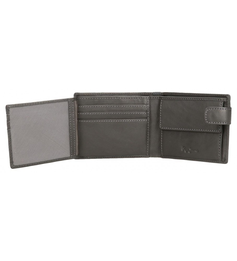 Carteira vertical Pepe Jeans Staple em couro cinza com fecho de clique
