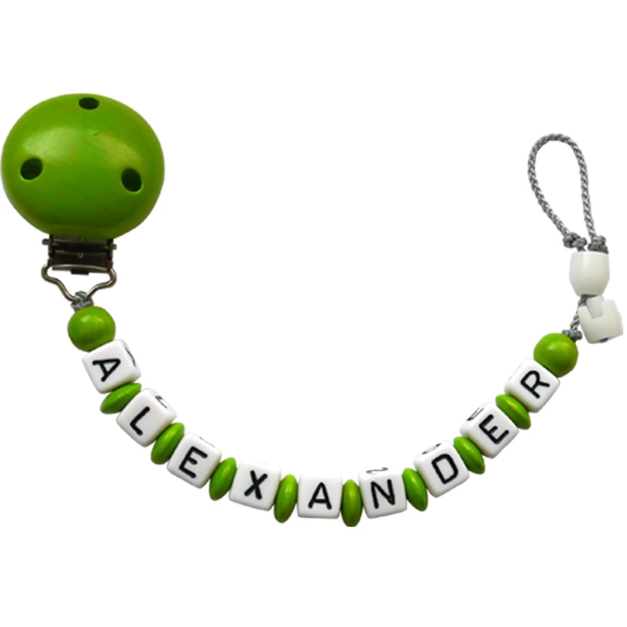 Schnullireich Schnullerkette mit Namen bis 9 Buchstaben (Lange Namen) Grün