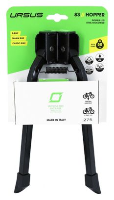 BEQUILLE VELO DOUBLE CENTRALE URSUS HOOPER FOOT 26  PLIABLE ALU NOIR (275mm) - SUPPORTE POIDS 50KGS (LIVRE SUR CARTE)