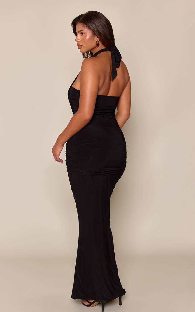 Noir Robe Longue Moulante À Découpes Drapées
