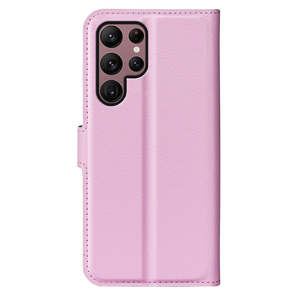 Samsung Galaxy S23 Ultra 5G Leder Tasche Flip Cover Litchi Look - Rosa