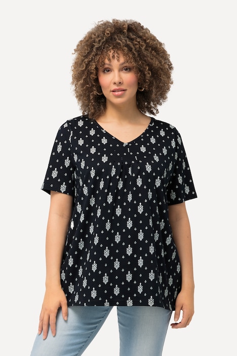 T-Shirt, Zierfalten, A-Linie, V-Ausschnitt, Halbarm