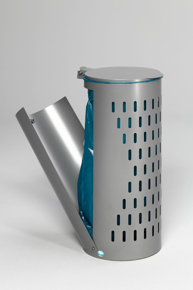 PROREGAL Compacte afvalbak, geperforeerd, met deksel, scharnierende deur, vulopening van 35 cm, hxbxd 85 x 44 x 44 cm, staal, zilver