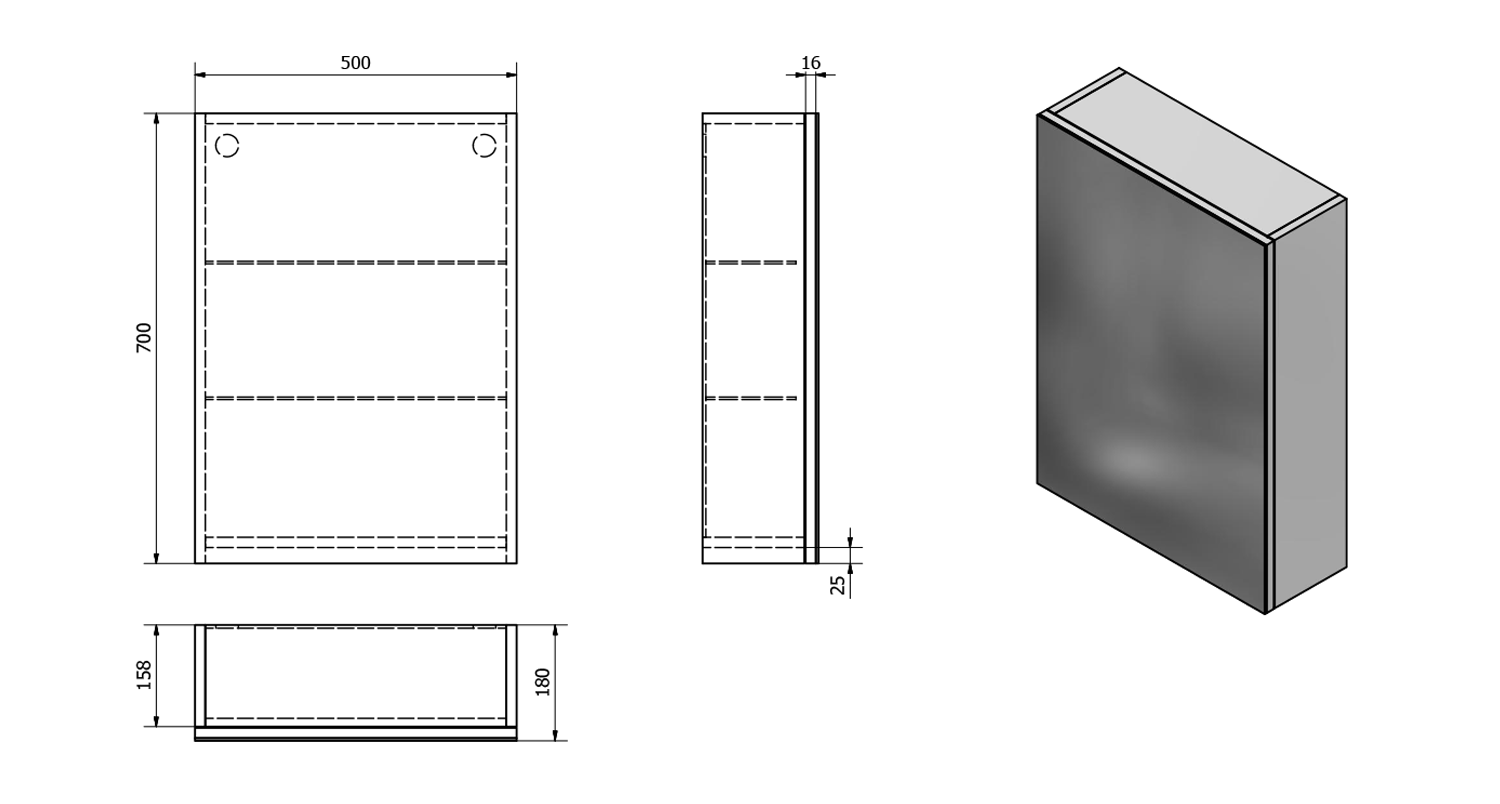 Aqualine Vega spiegelkast 50x70x18cm eiken