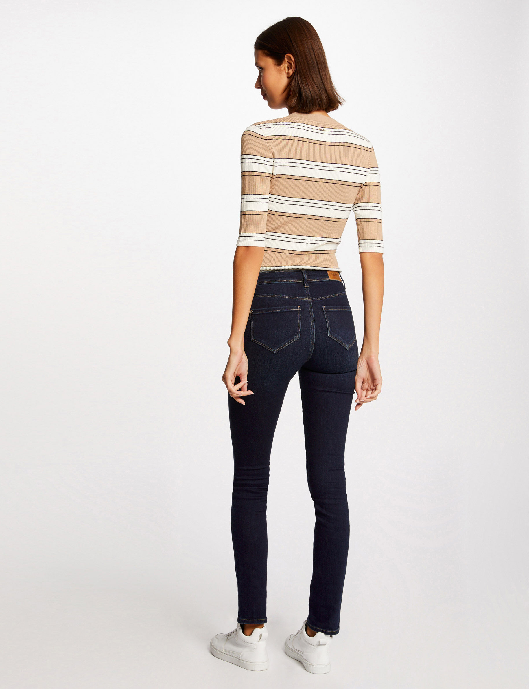 Pull manches courtes à rayures ivoire femme - ivoire