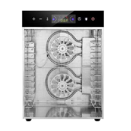 MOOTACO Deshydrateur Alimentaire,Séchoir à fruits 12 plateaux en acier inoxydable avec commande tactile et éclairage,800W séchage des aliments,24H,réglage de la température : Cuisine et Maison