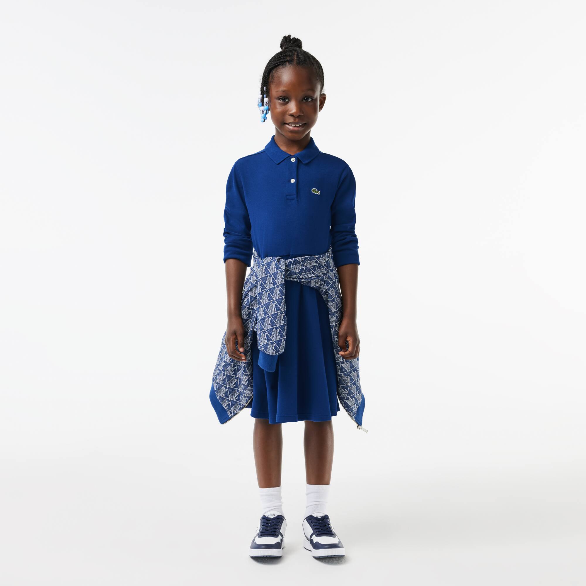 Robe fille Lacoste manches longues et col polo en piqué stretch Pantalons & Robes - Bleu - Lacoste - Fille
