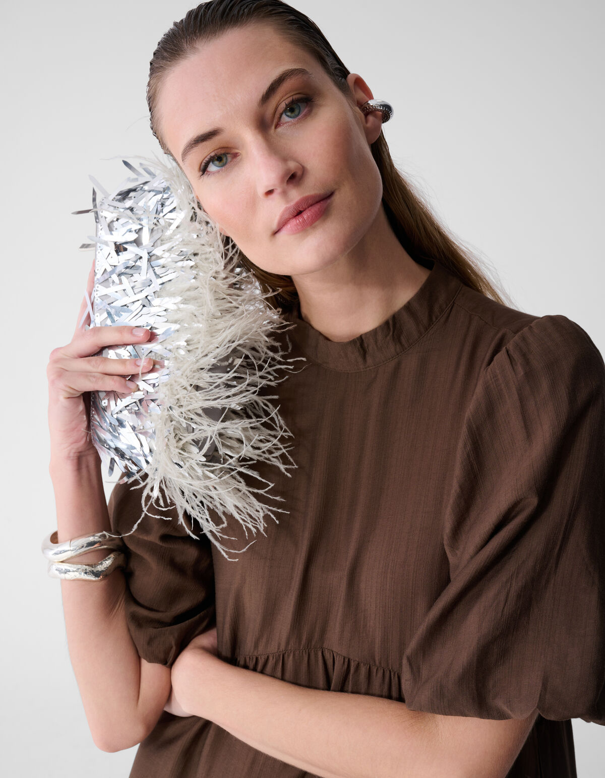 Ruffle Maxi Jurk Bruin