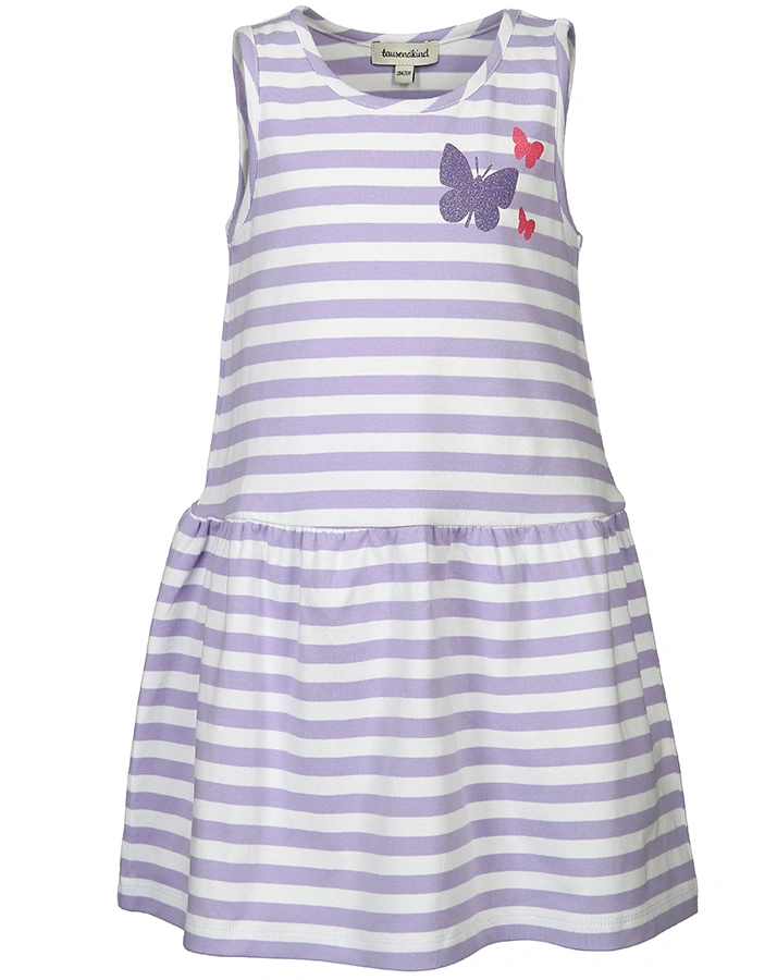 Jersey-Kleid GLITZER-SCHMETTERLING gestreift in lavendel/weiß