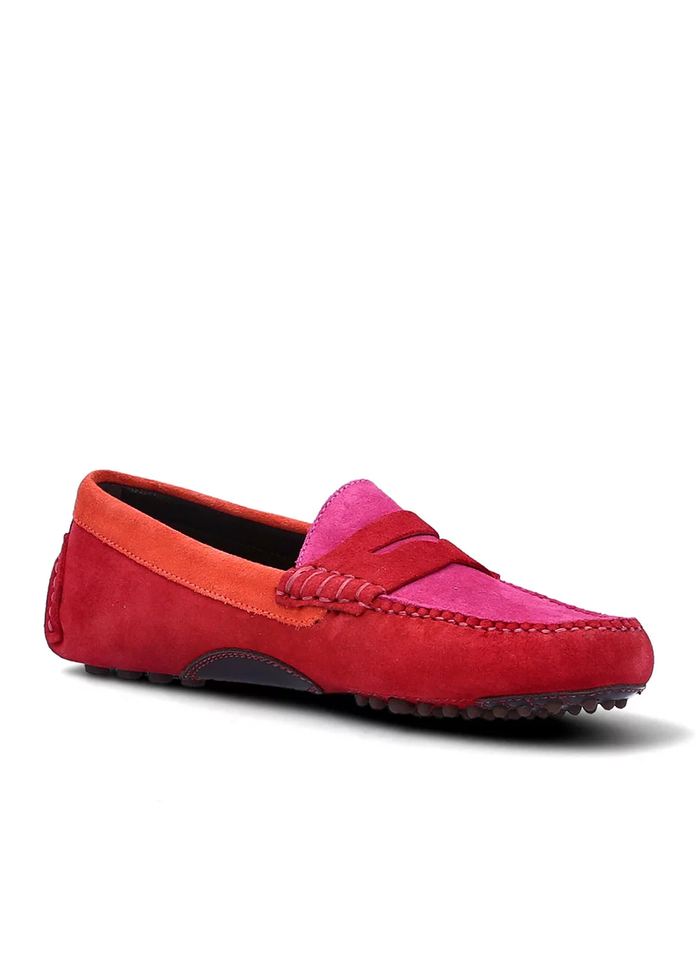 MOCASSIN BUCK DRIVER VELOURS TRICOLORE ROUGE