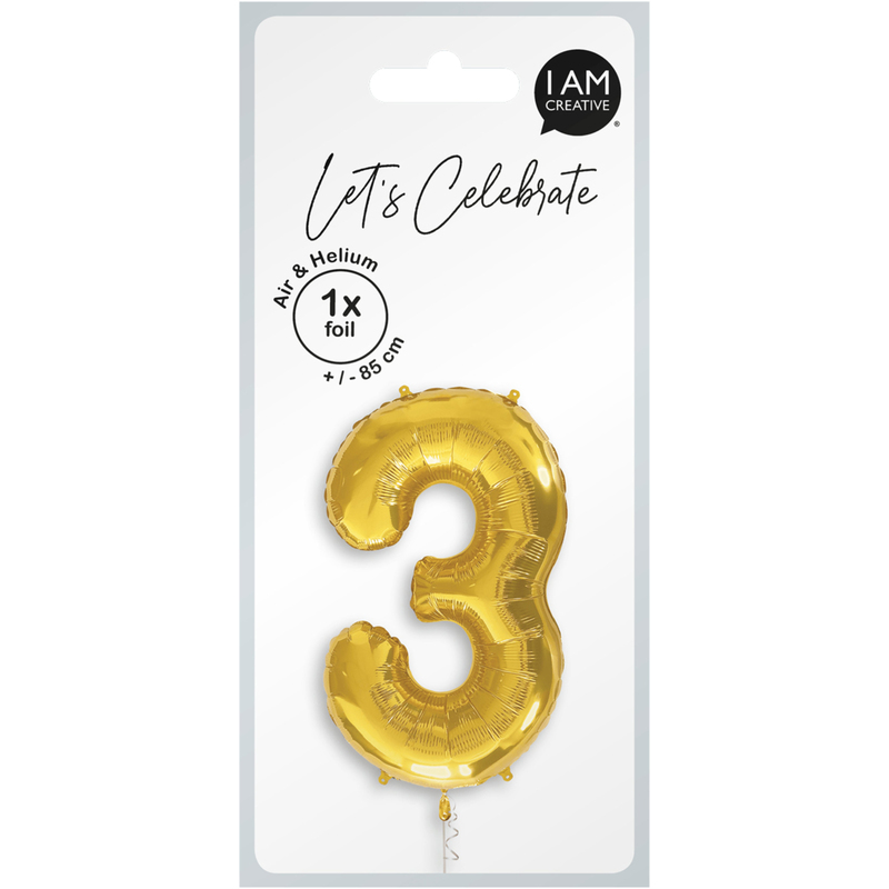 I AM CREATIVE Folienballon, Zahl 3, gold