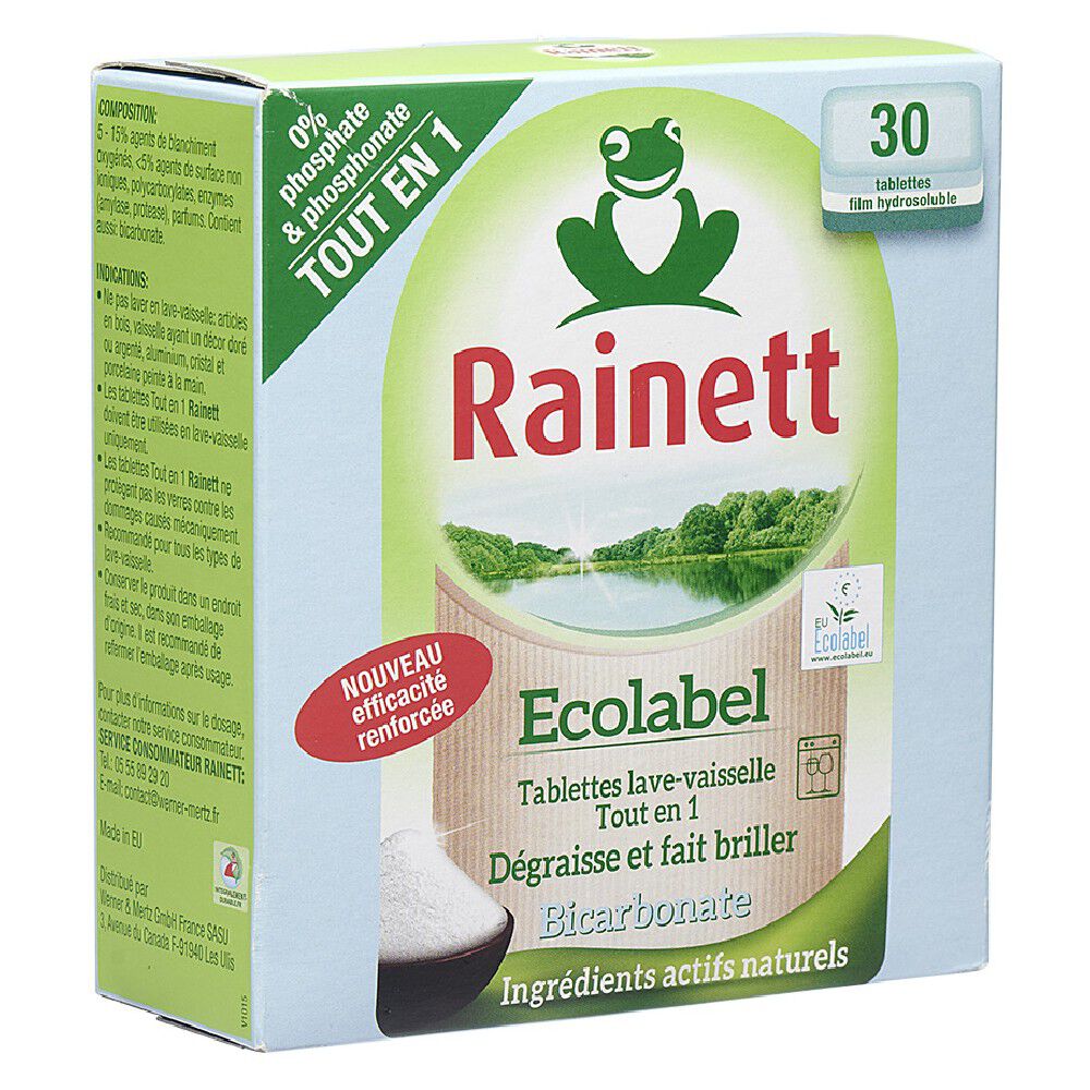 Tablette lave-vaisselle tout en 1 Rainett certifié Ecolabel x30