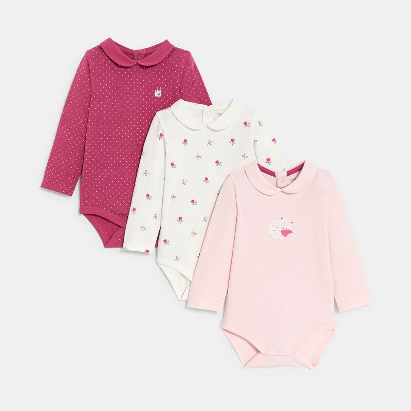 Body à petit col rose bébé fille (lot de 3) Rose
