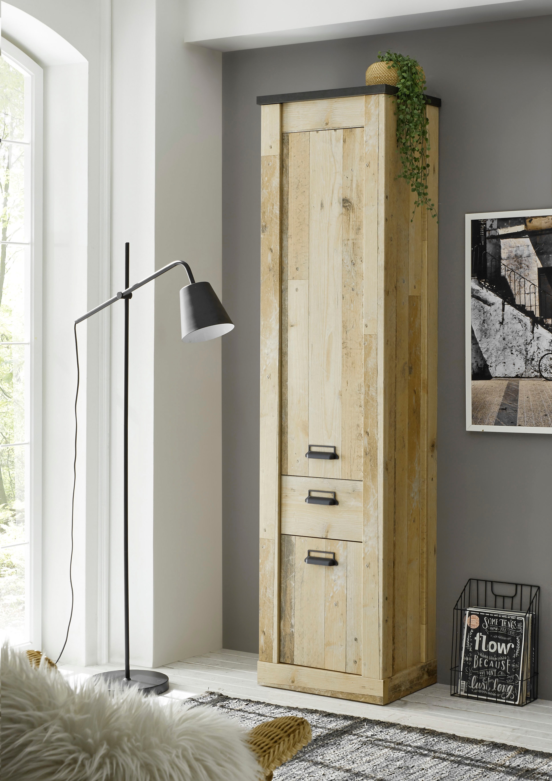 Home affaire Mehrzweckschrank »SHERWOOD« in modernem Holz Dekor, mit Apothekergriffen aus Metall, Höhe 201 cm