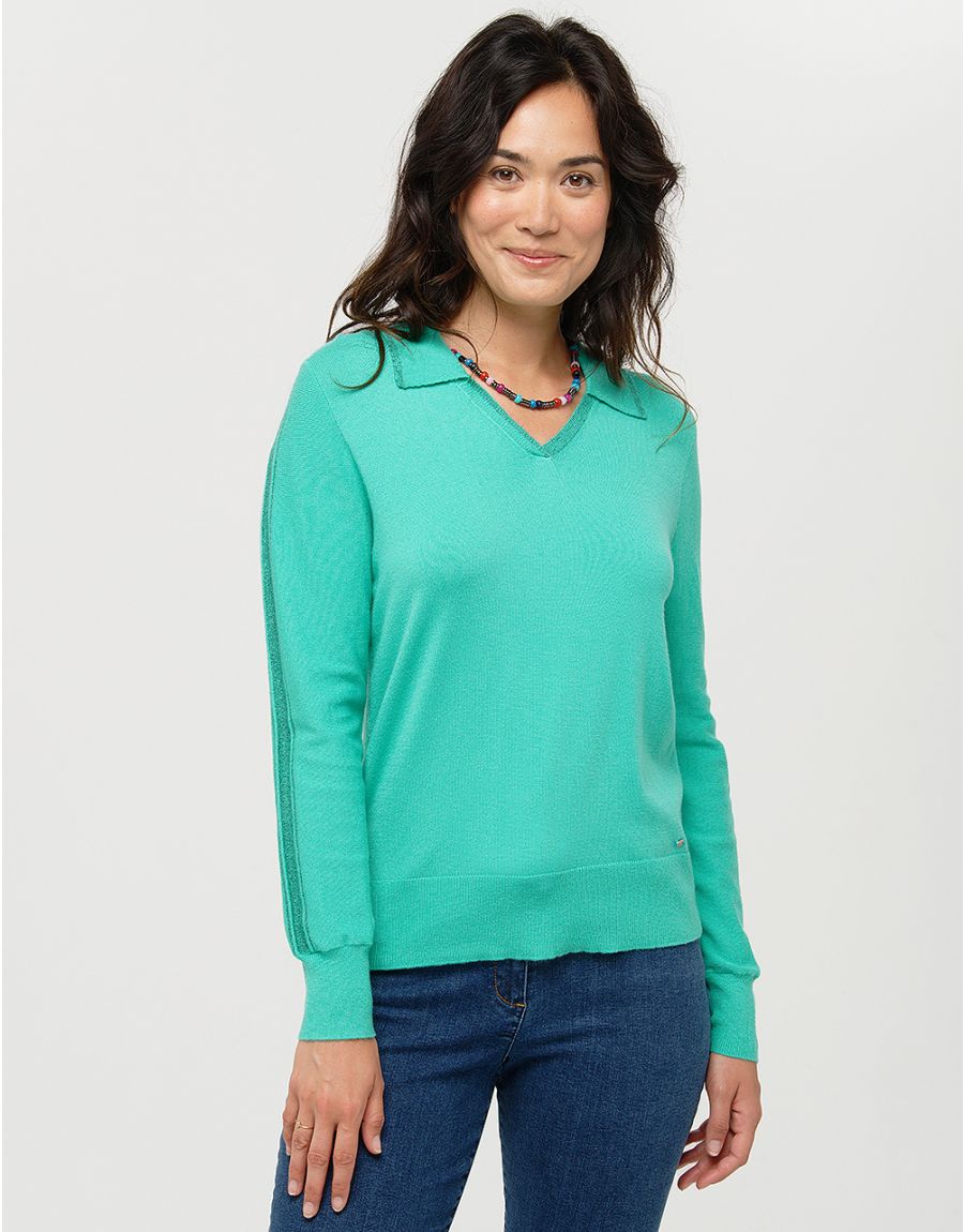 Pull vert menthe col polo