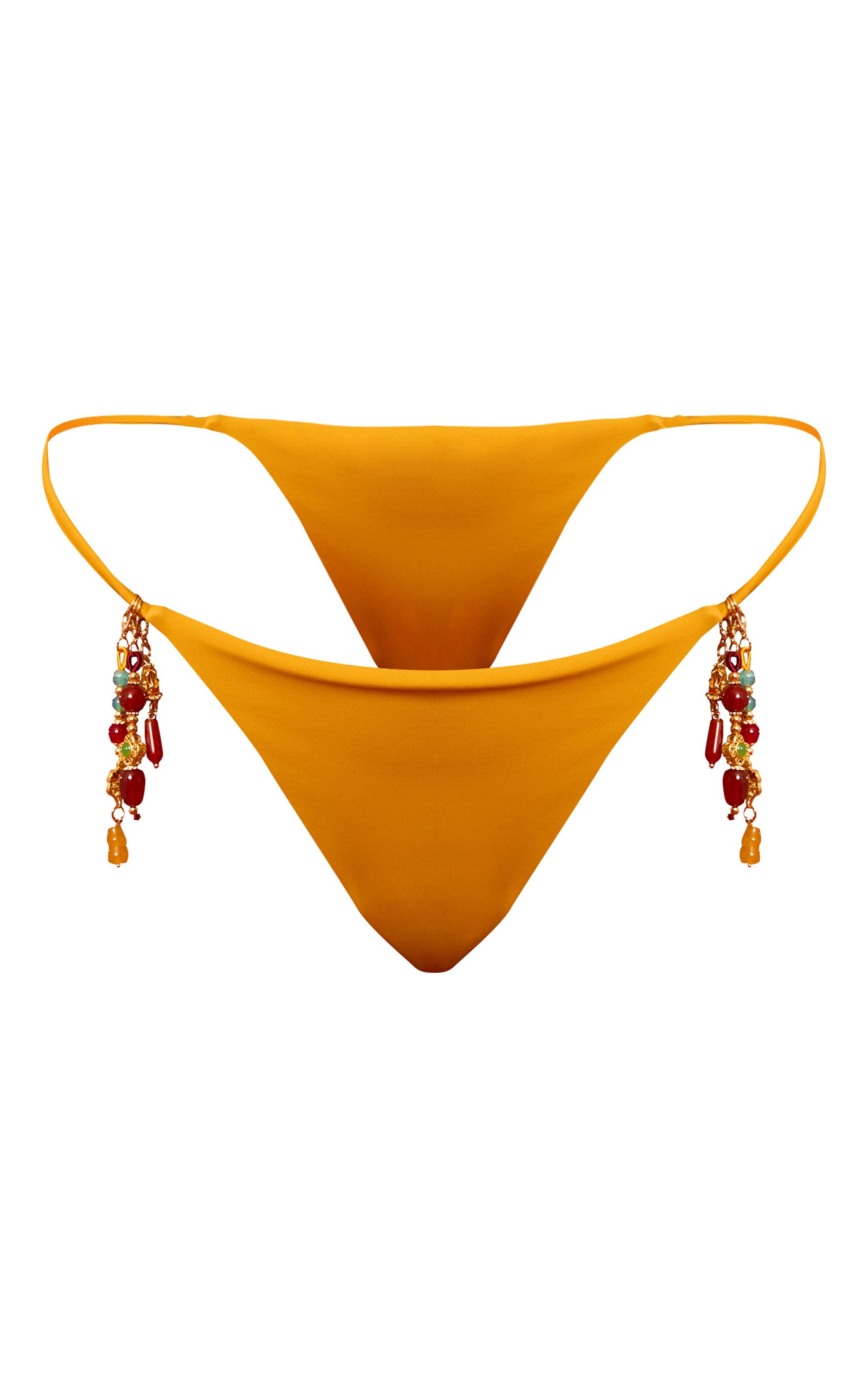 Moutarde Bas De Bikini Tanga À Liens Avec Détails Charms