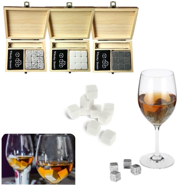 9 STK Whisky Sten Sæt Trækasse Kølesten Genanvendelige isterninger