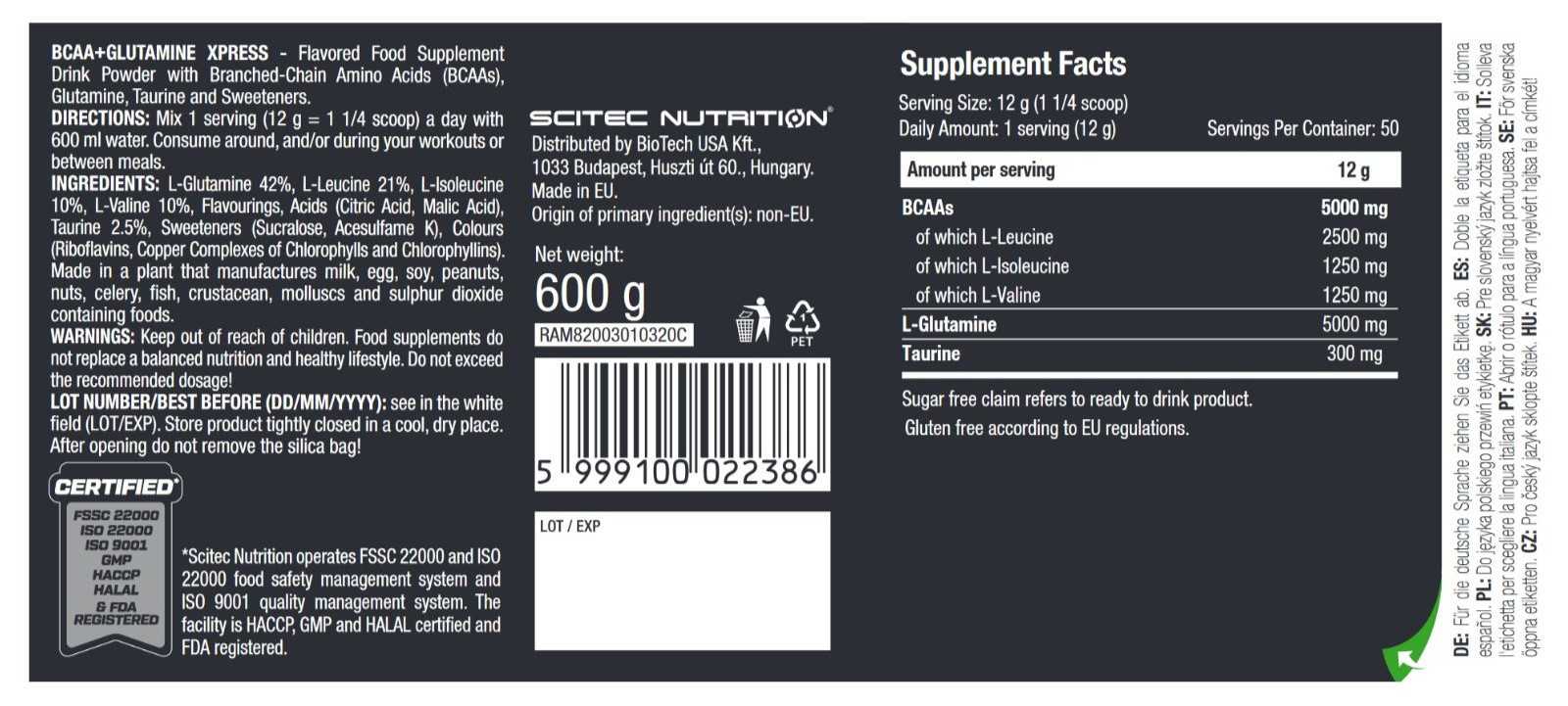 Scitec Nutrition BCAA+Glutamina Xpress 300g