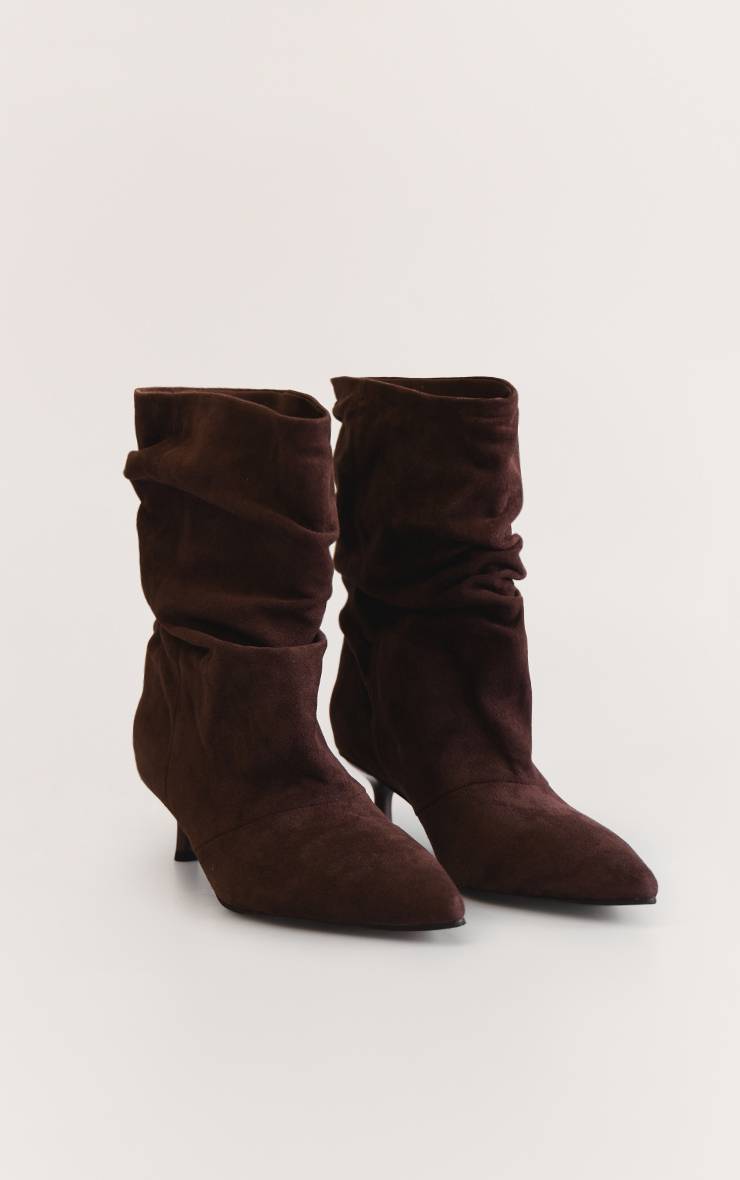 Chocolat Bottines À Talon Chaton En Synthétique Froncée