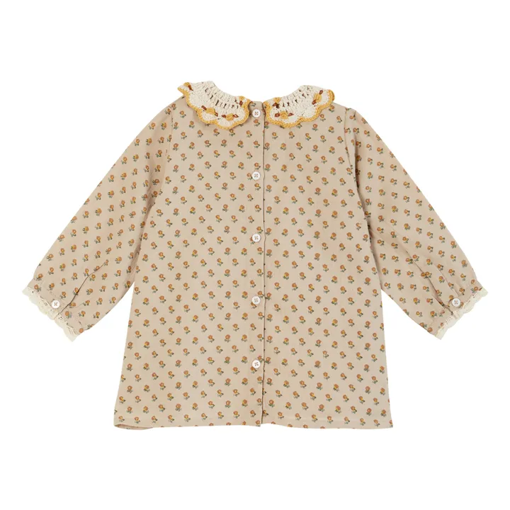 Emile et Ida Robe Fleurie Col Crochet Brodé Main | Ecru