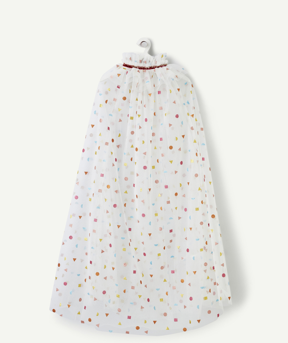 DÉGUISEMENT CAPE EN TULLE BLANC AVEC FORMES COLORÉES PAILLETÉES
