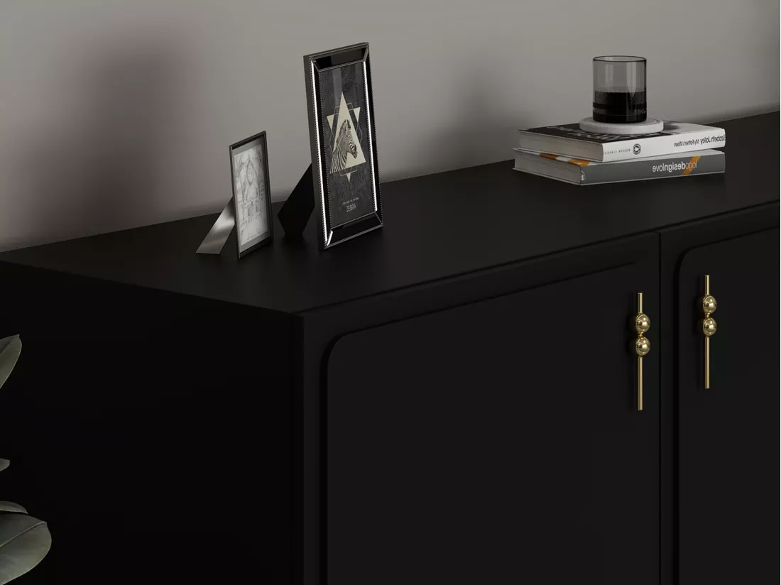 Buffet avec 2 portes, 1 tiroir et 1 niche - Noir et Doré - MAVELYA