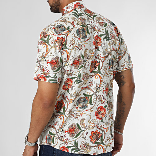 Chemise Manches Courtes Blanc Rouge Floral