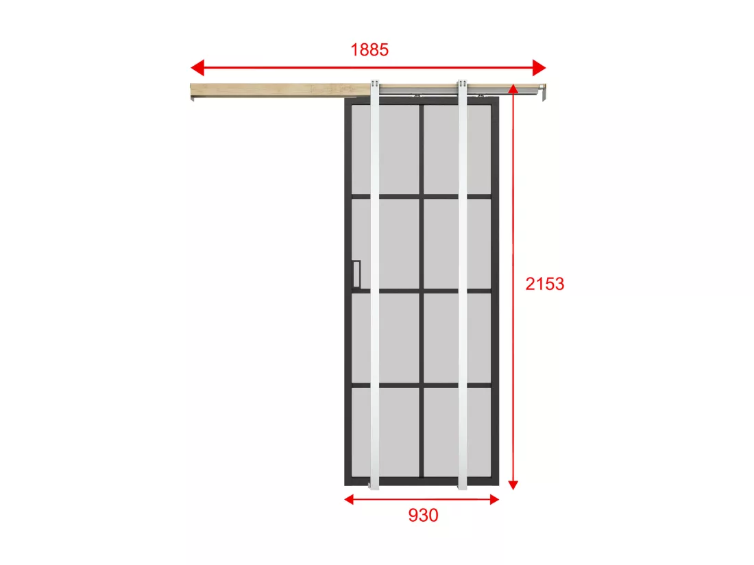 Porte coulissante avec système à galandage en aluminium et verre trempé dépoli - H205 x L93 cm - WILDEN II