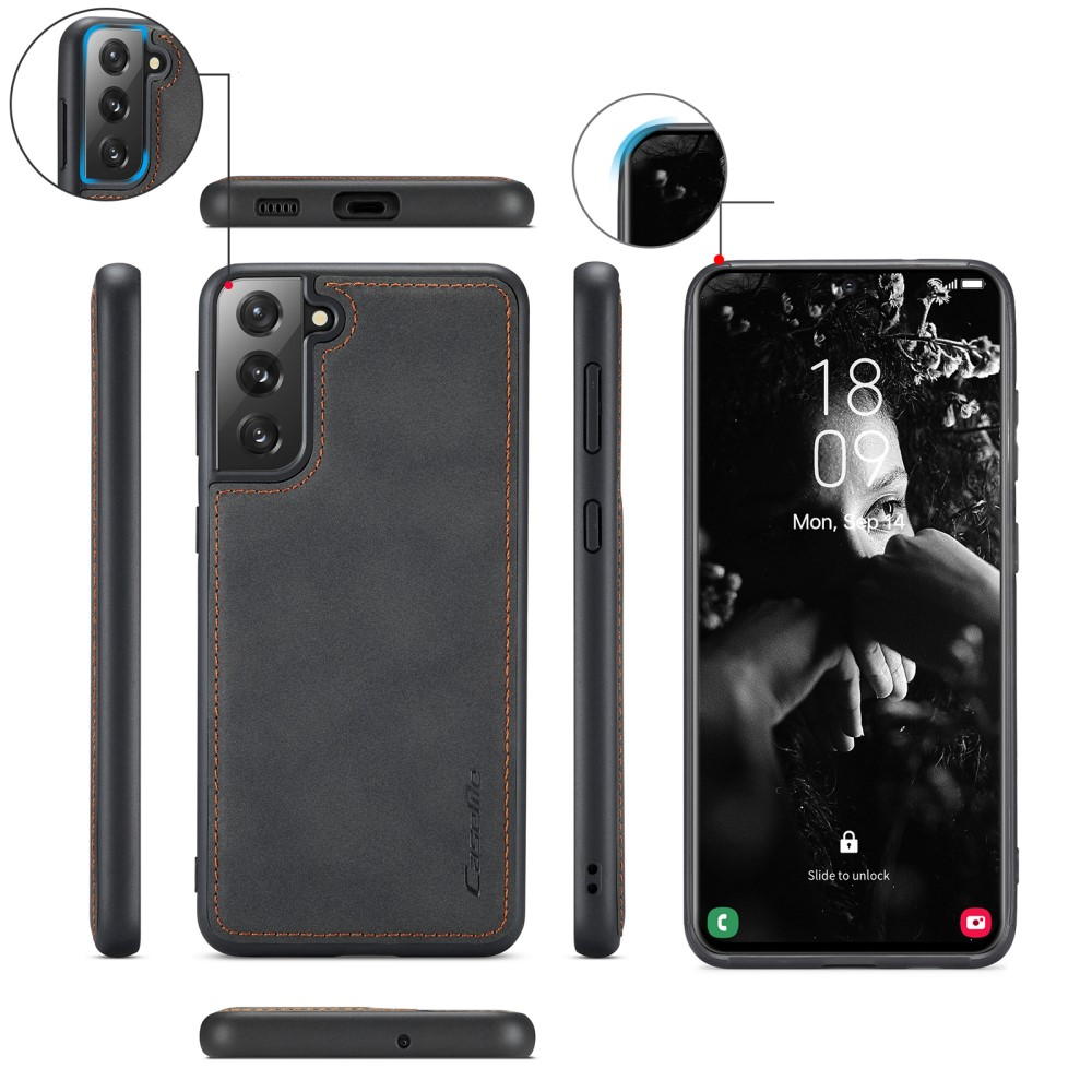 Samsung Galaxy S21 FE 5G 3in1 Leder Tasche   Magnet Hardcase Karten Etui - Schwarz