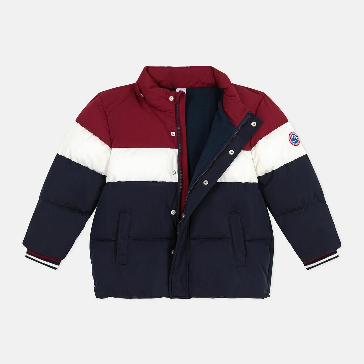 PETIT BATEAU<br>Jaqueta de plumas com capuz em blocos de cores