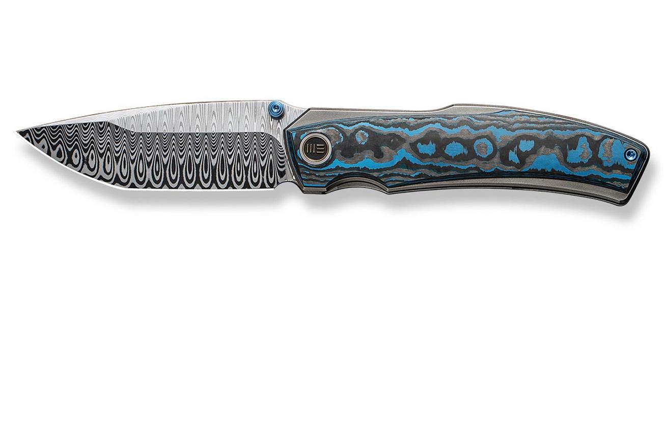 WE Knife Swordfin WE23067-DS1 Hugin Damasteel, Arctic Storm Fat Carbon Fiber Bead Blasted Titanium zakmes, Thys Meades design