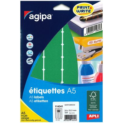 Apli Agipa - Etui A5 - 320 Étiquettes vertes multi-usages - 24 x 33,5 mm - réf 114341