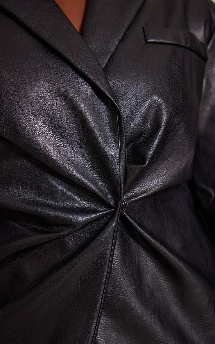 Noir Blazer Grande Taille En Synthétique Avec Taille Cintrée