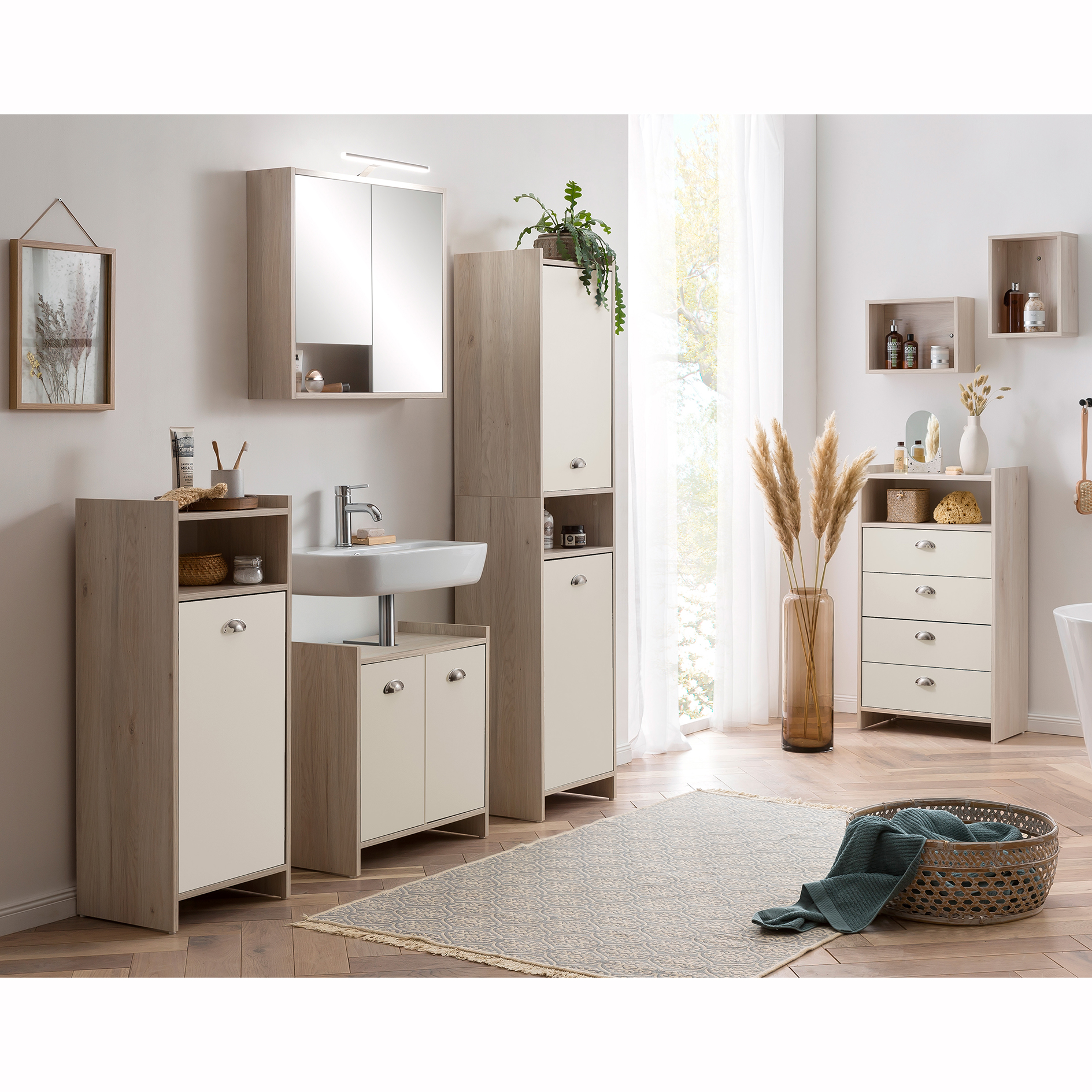 Spiegelschrank - Sandeiche - 63,5 cm - mit Beleuchtung