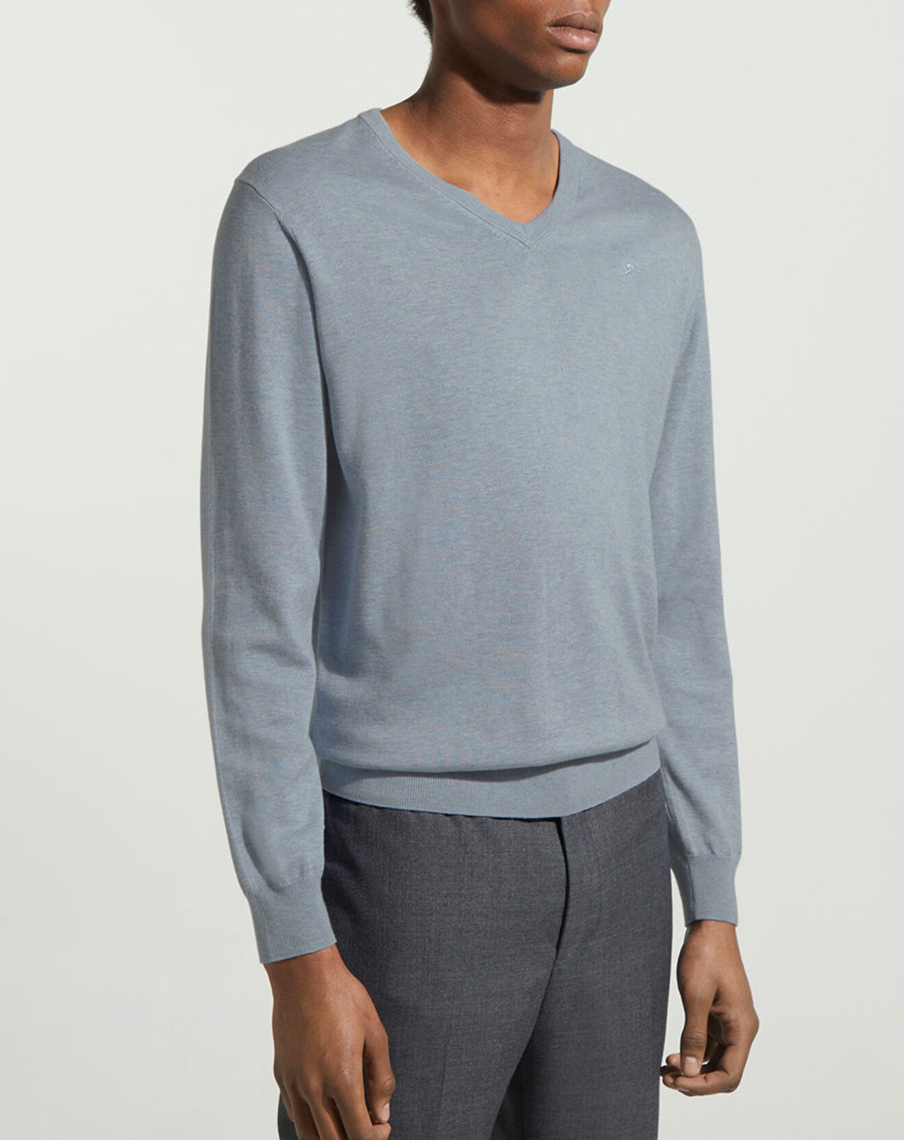 Hackett London Pull en Coton & Soie col V bleu moyen chiné