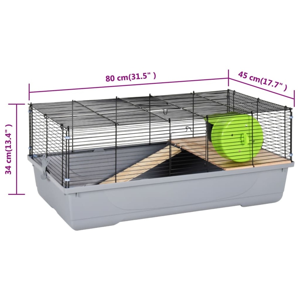 Cage pour hamsters gris 80x45x34 cm polypropylène et métal