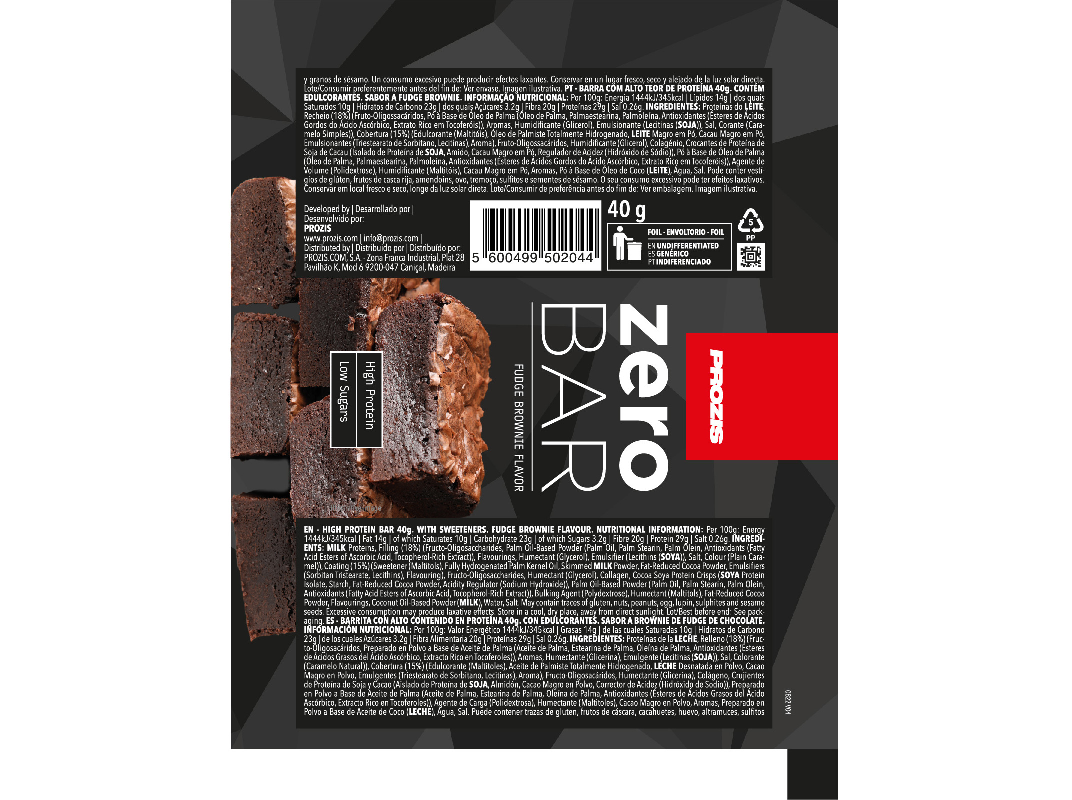BARRA ZERO BAR PROZIS FUDGE BROWNIE 40 G