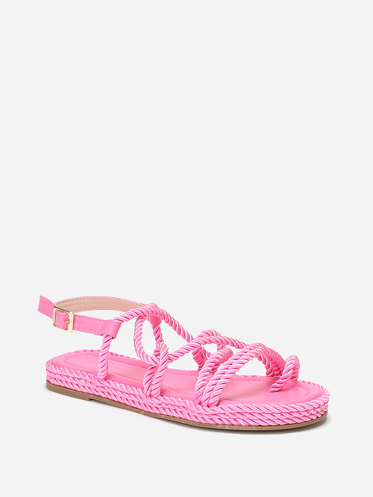 Sandales plates en corde tressée- Fuchsia