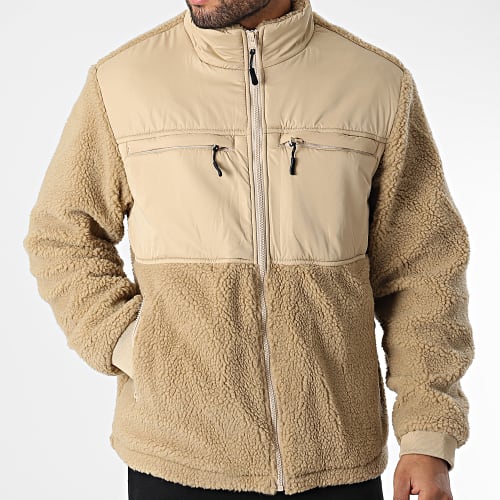 Veste Zippée Fourrure Mouton Patched Sherpa TB5539 Beige