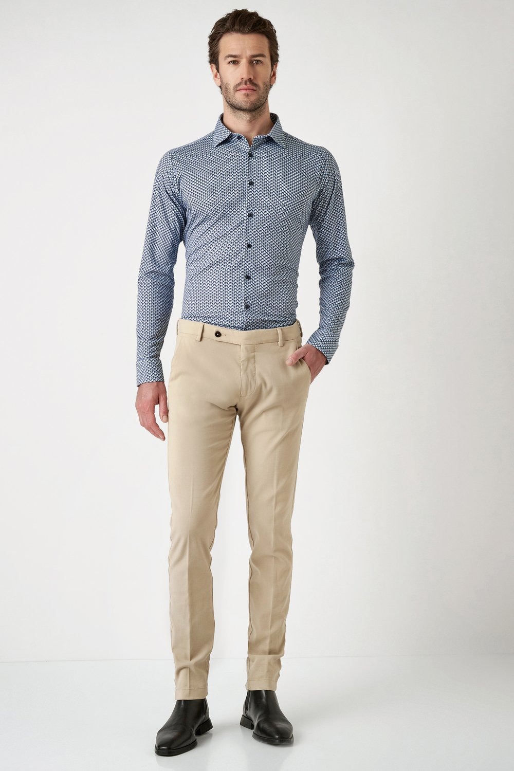 DESOTO Langarmhemd »Jerseyhemd Casual Kent langarm« Flexibler Stretch, mit modischem Allover-Print