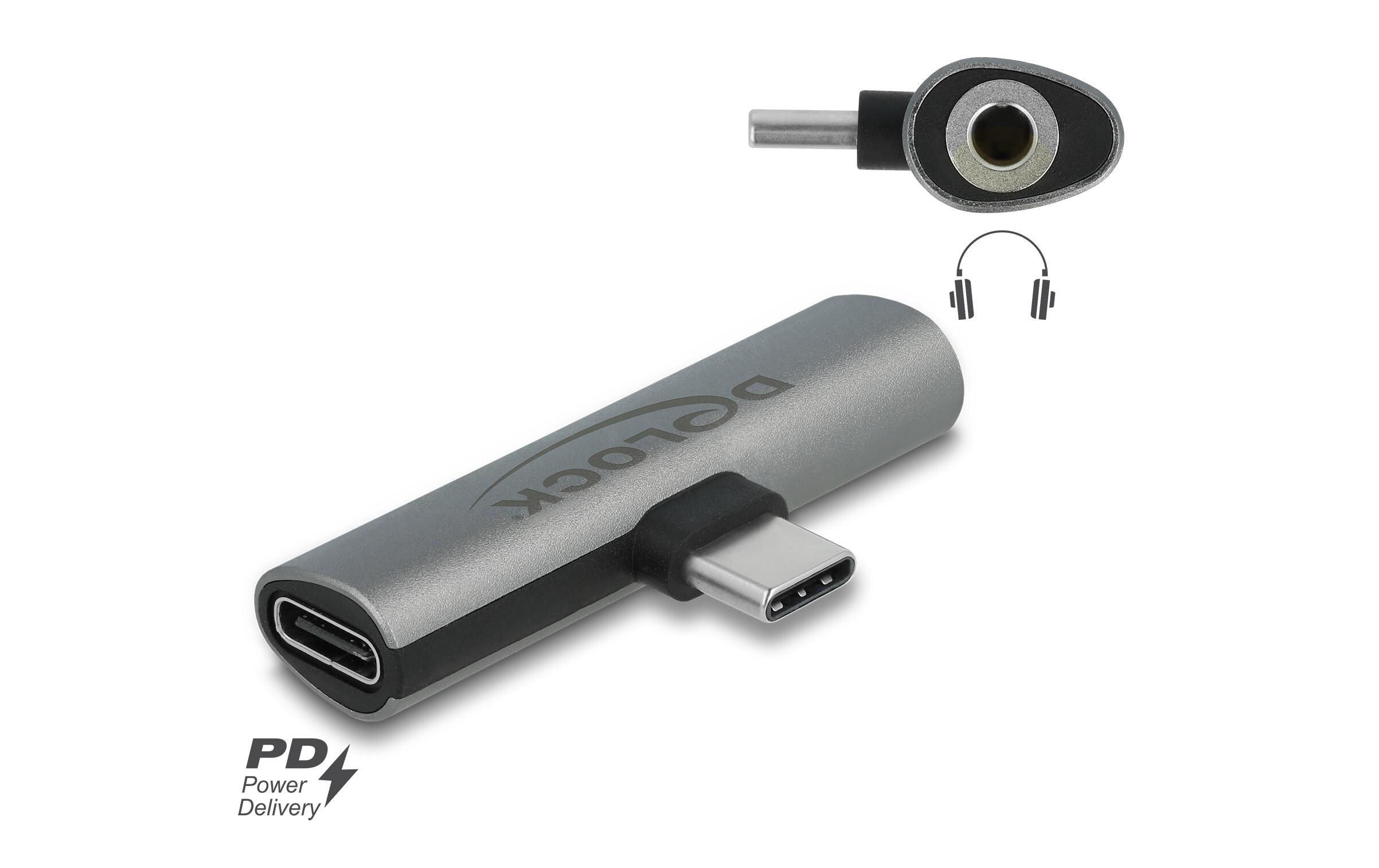 Audio-Adapter USB-C - 3.5 mm KlinkeDelock Audio Adapter USB Type-C zu Klinkenbuchse und USB Type-C PD, Grau
