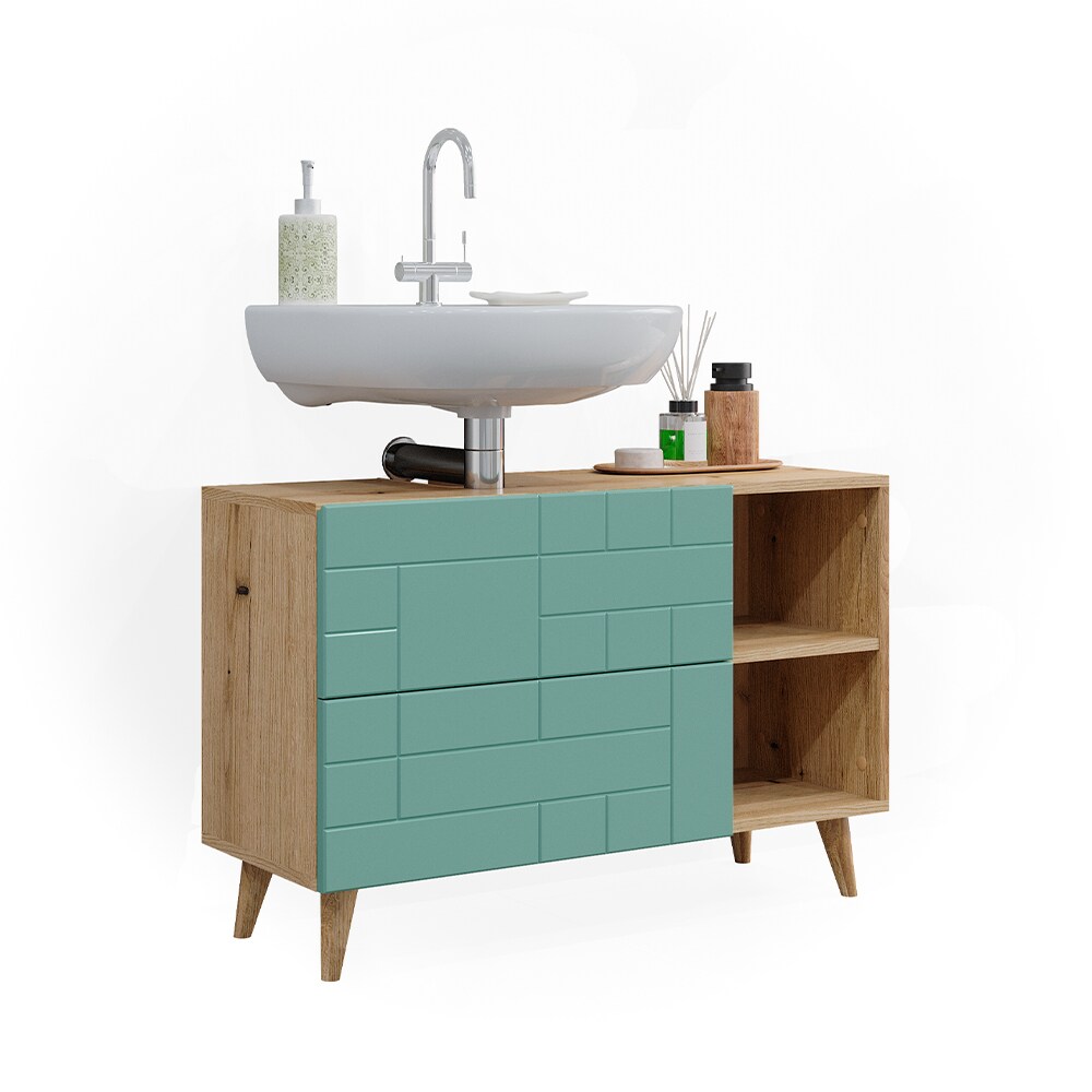 Vicco Waschtischunterschrank Rudi 90 x 59 cm, Eiche Evoke Mintgrün, Badschrank