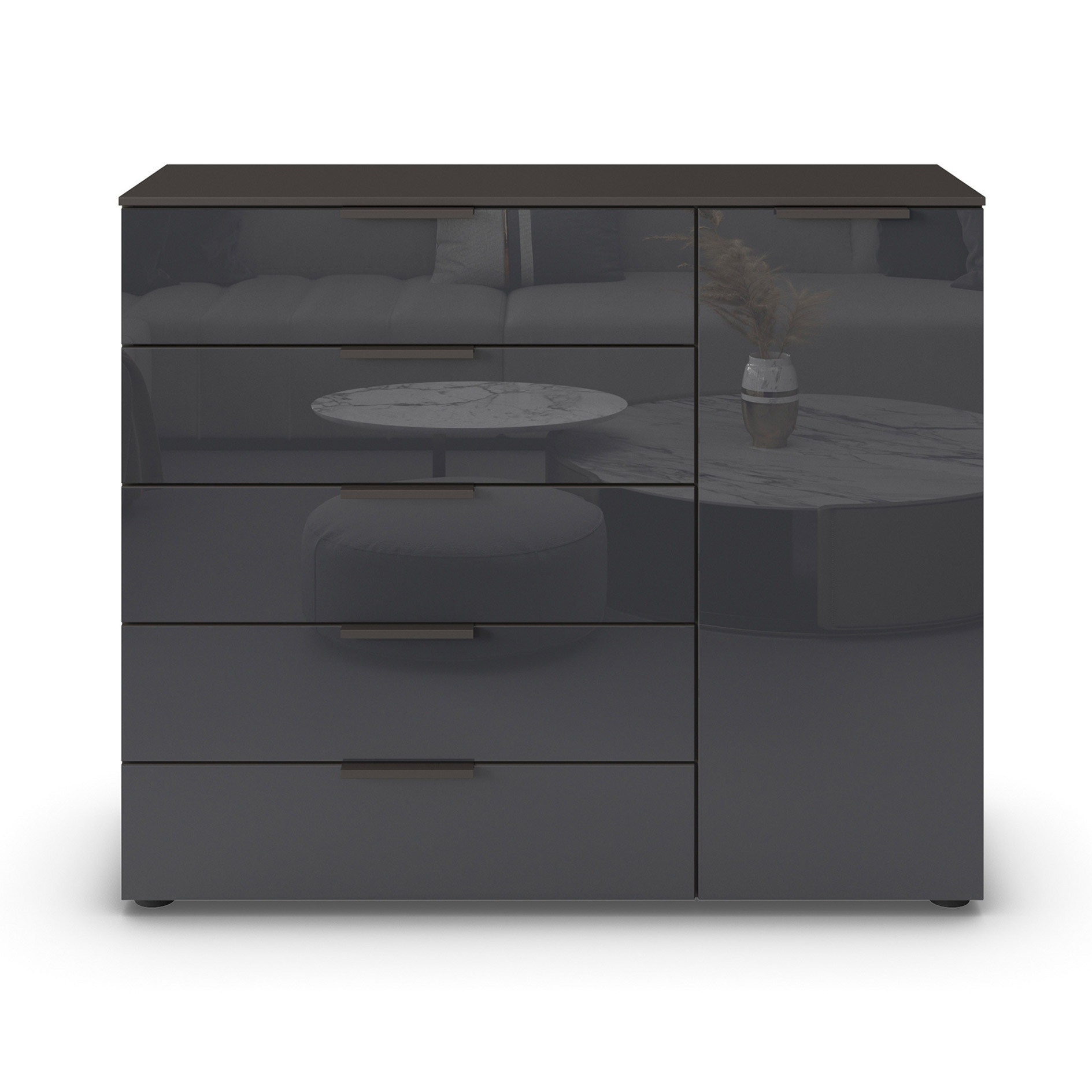 Kommode - graphit-Basaltglas - Graphitgriffe - 120 cm