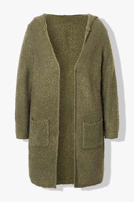 Long-Strickjacke, Noppen-Struktur, Kapuze