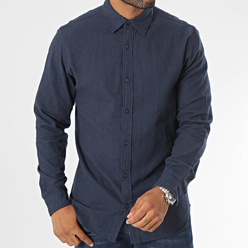 Chemise Manches Longues Plain Fall Solid Bleu Marine