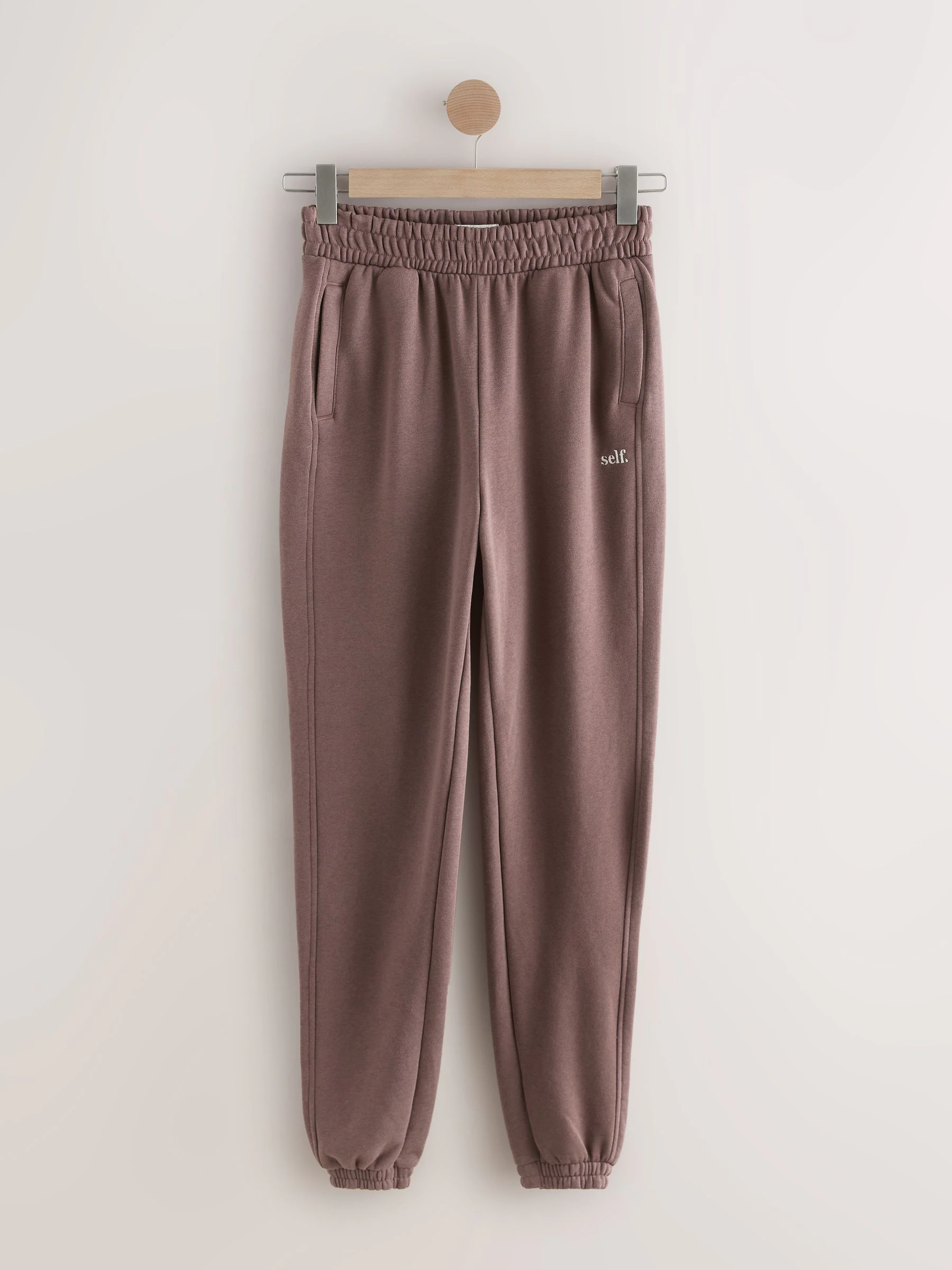 Bruin - Self. joggingbroek met boorden