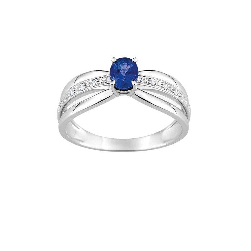 Bague Femme - Saphir - Or 18 Carats - Diamant 0,03 Carats