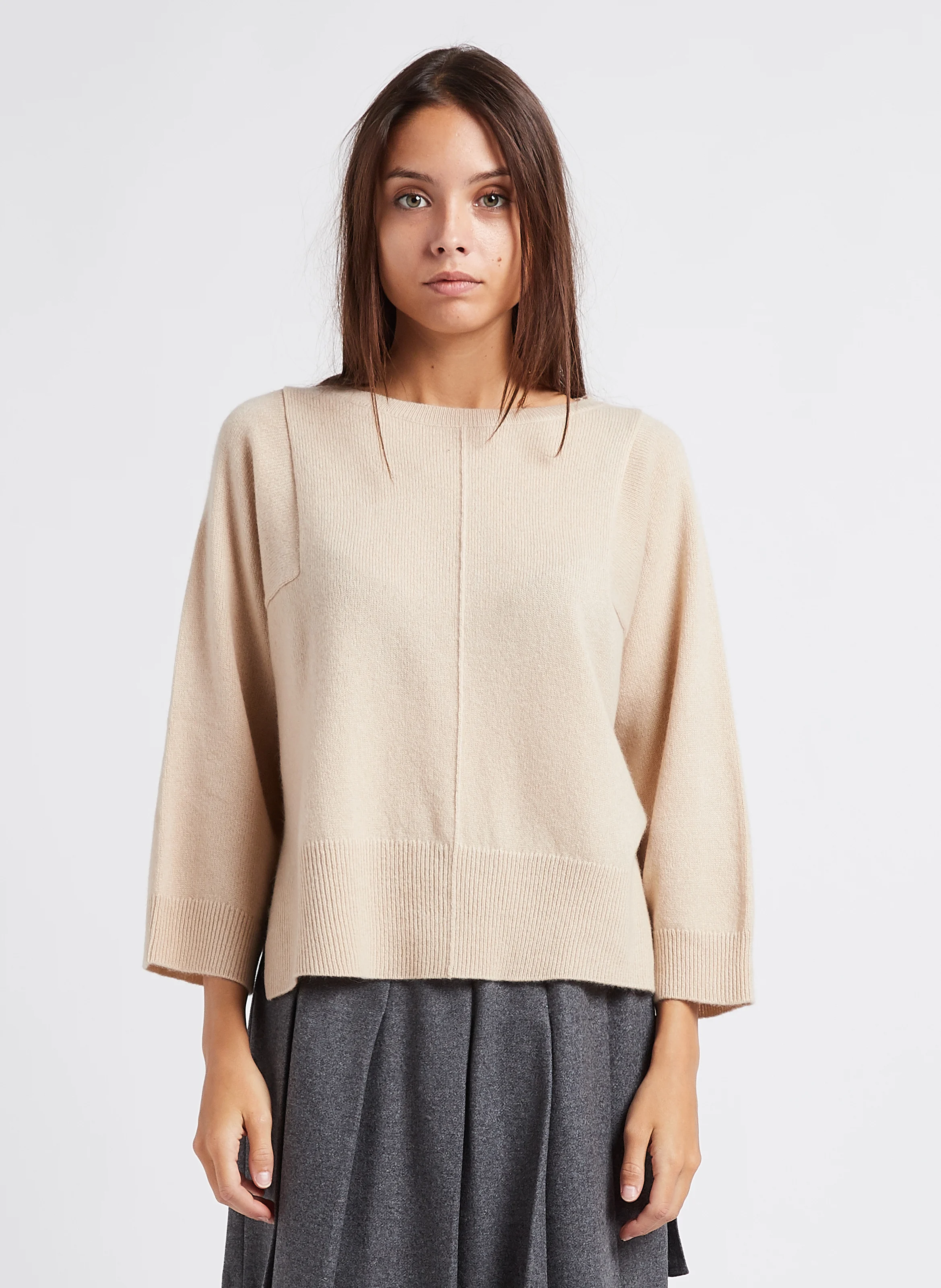 ALCE - Pull ample col bateau en cachemire| Beige