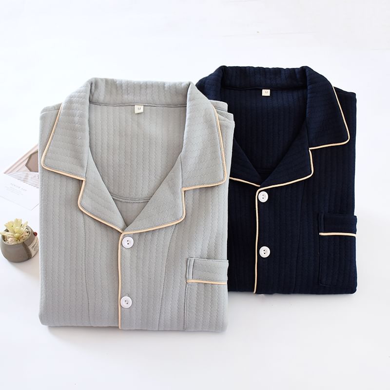Dogini - Pyjamaset: effen shirt met contrasterende rand + broek